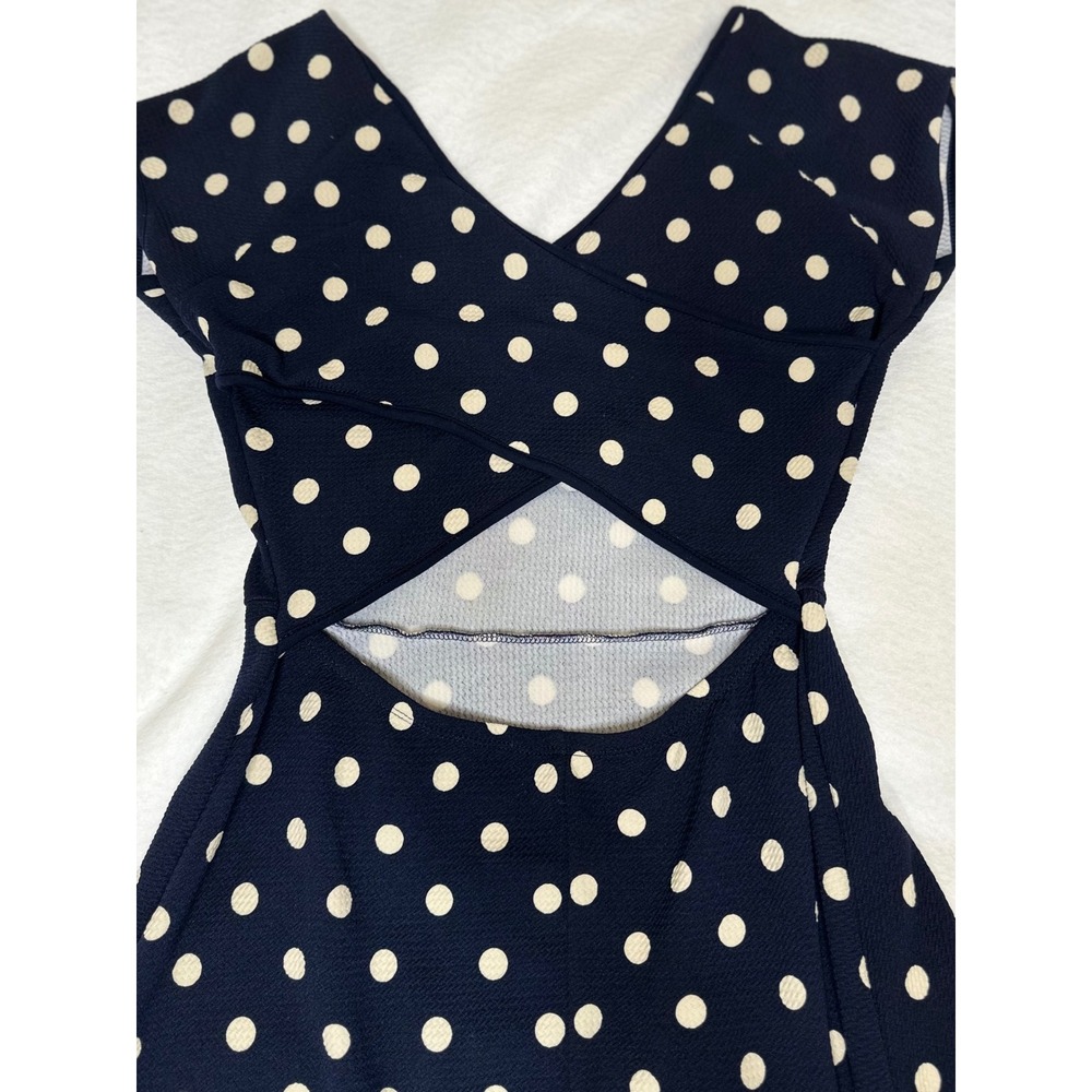 Polka Dot Dress Women Size M Navy Blue Skater Cutout Back Good - Picture 3 of 7